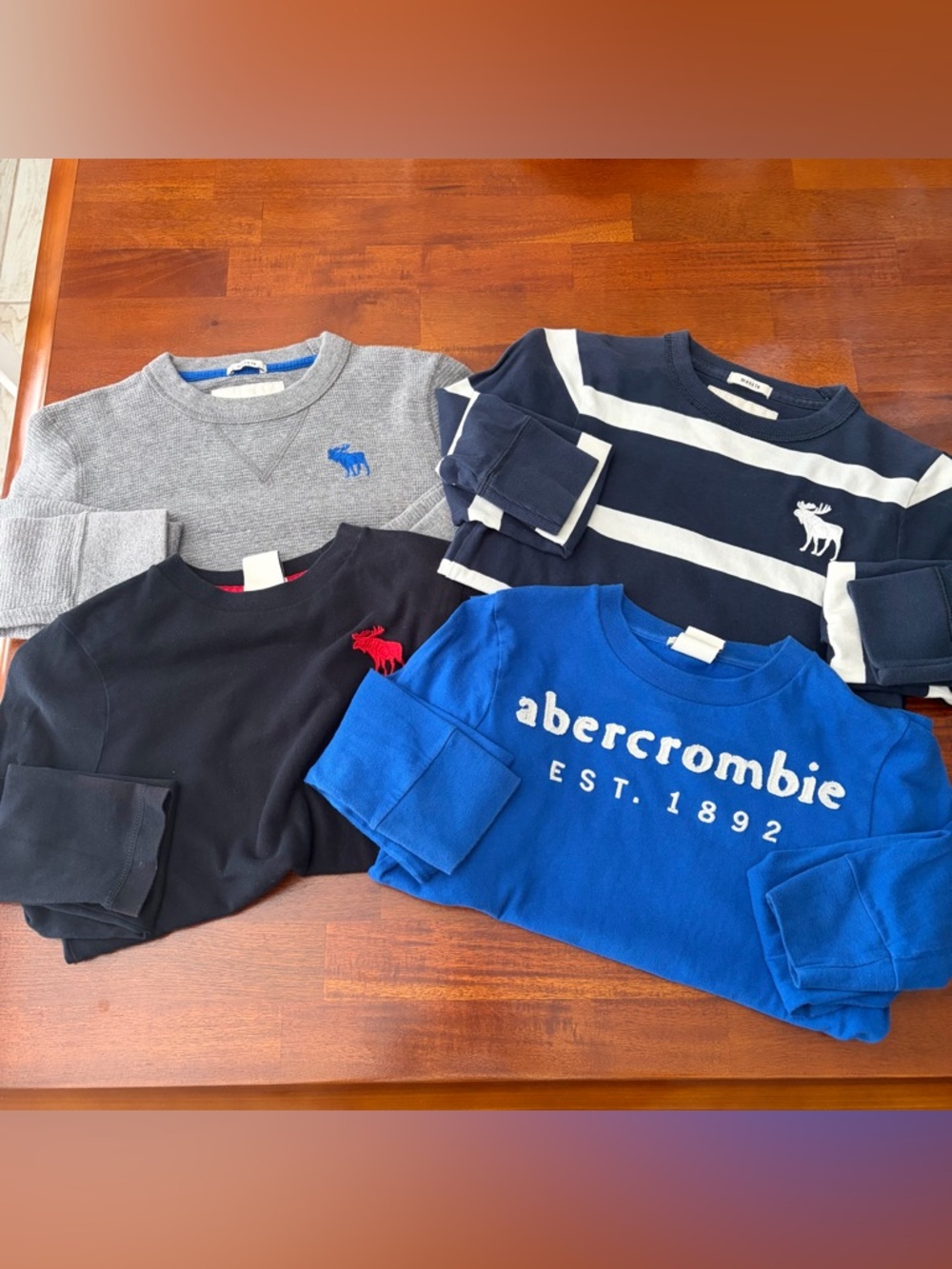 Boys Abercrombie Kids Long Sleeve T-Shirt Bundle of 4 Shirts, Thermal Medium